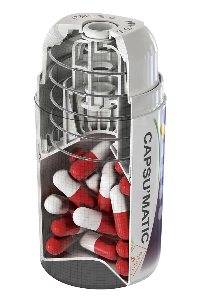 vue 3D en coupe d'un appareil de distribution de médicaments vue 3D en coupe d'un appareil de distribution de médicaments